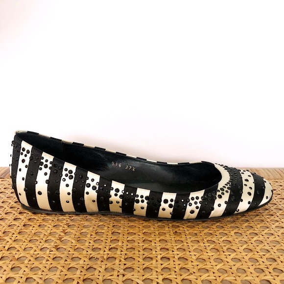 Valentino Black & White Rhinestone Flats - 37.5 - Picture 2 of 8